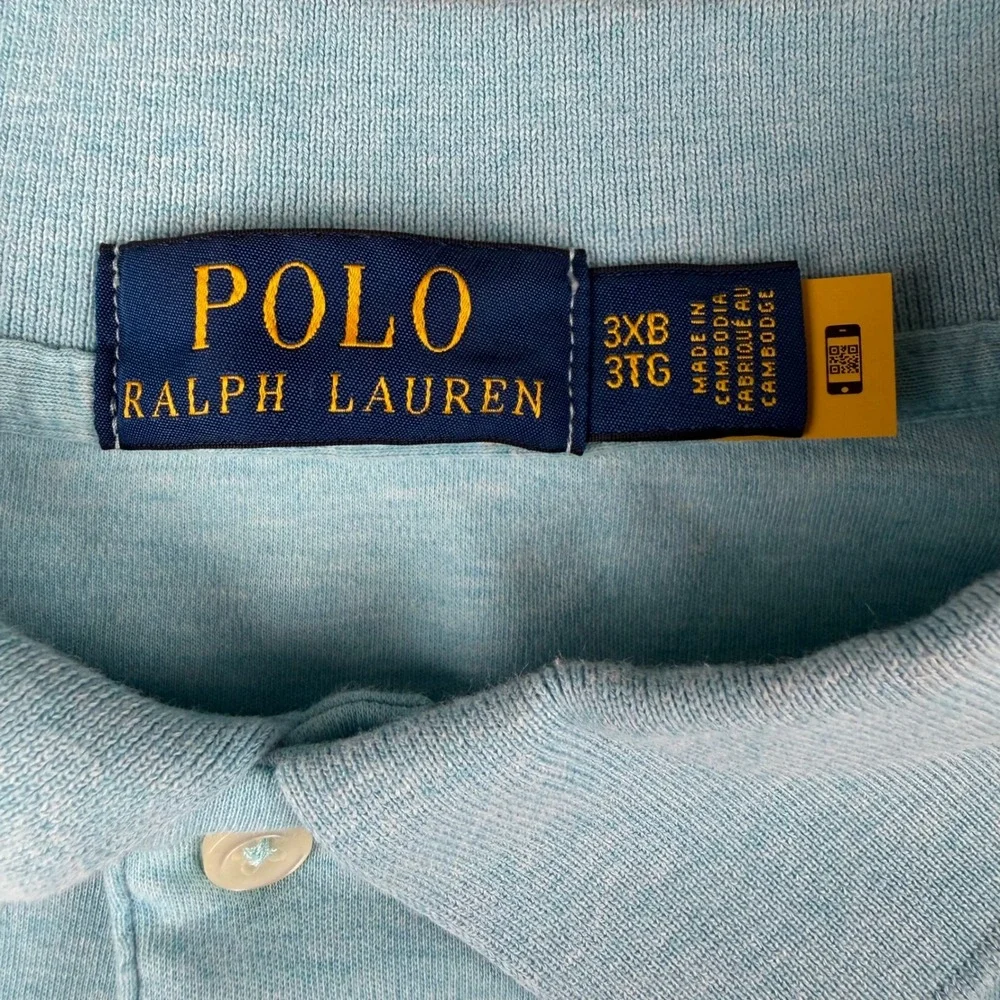 Polo Ralph Lauren Mens Big &‎ Tall 3XB Light Blue Soft Cotton Polo Shirt
